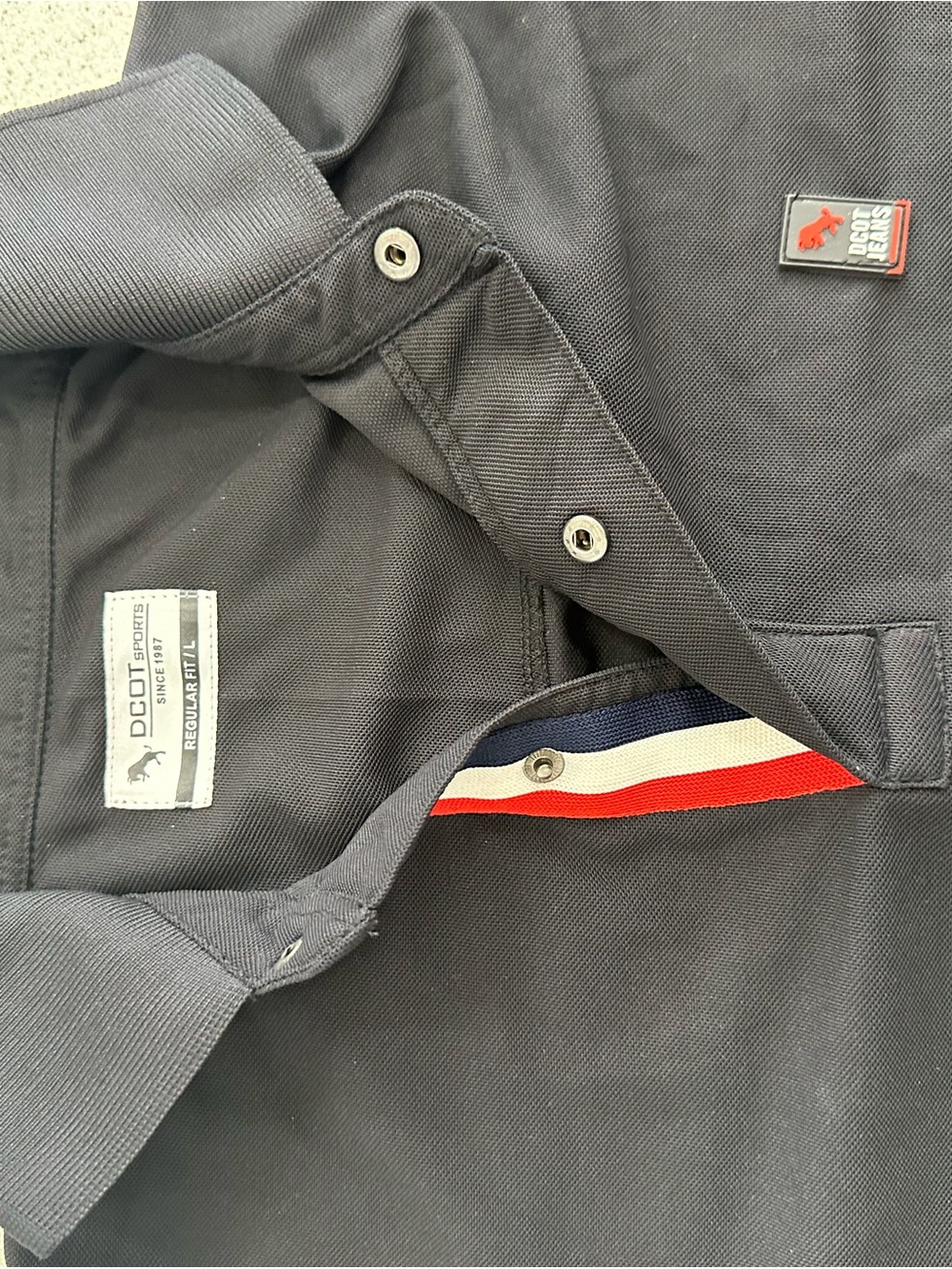 DCOT Sports Mens Black Polo Jacket with Red-White-Blue Trim